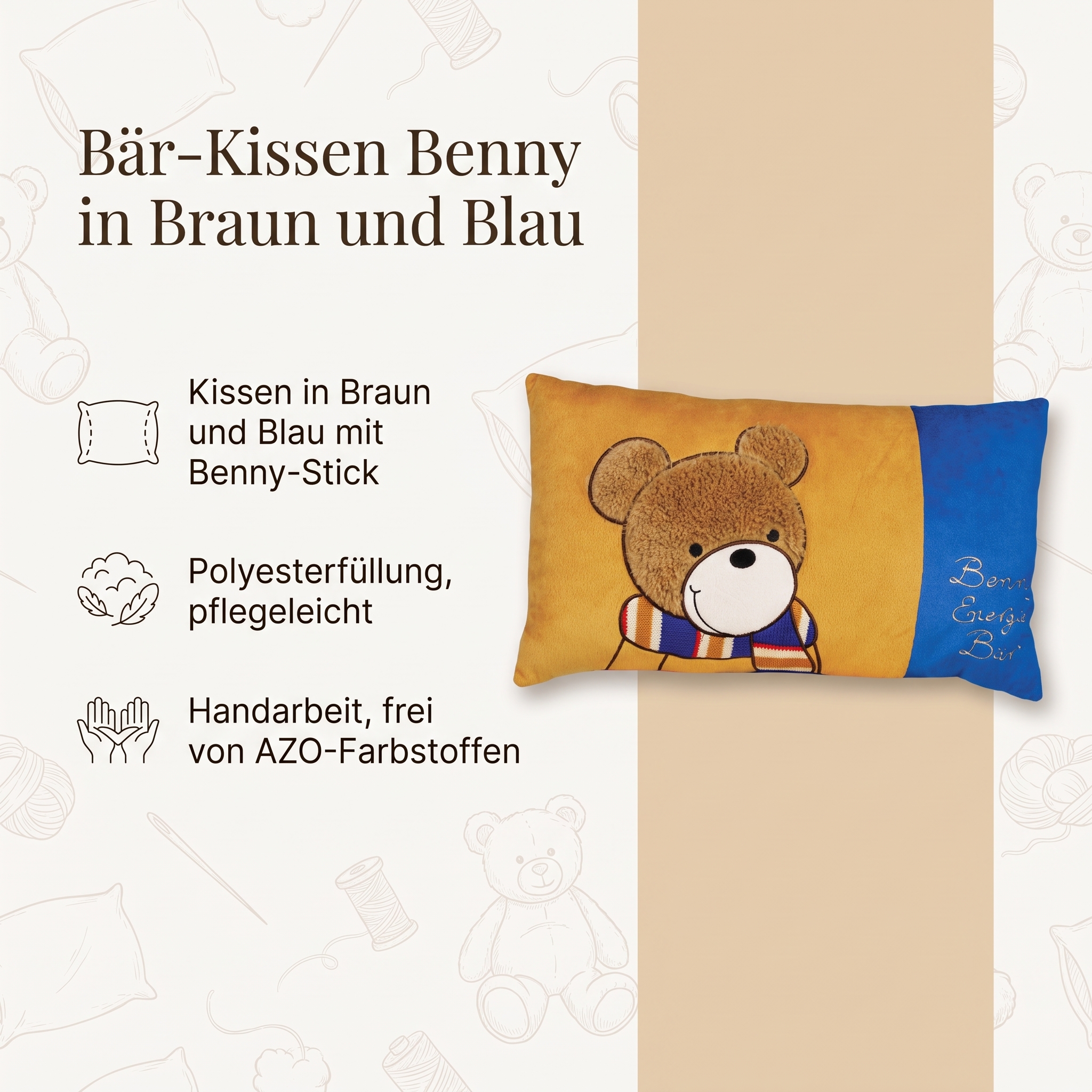 Energie Bär Kissen Benny braun/blau