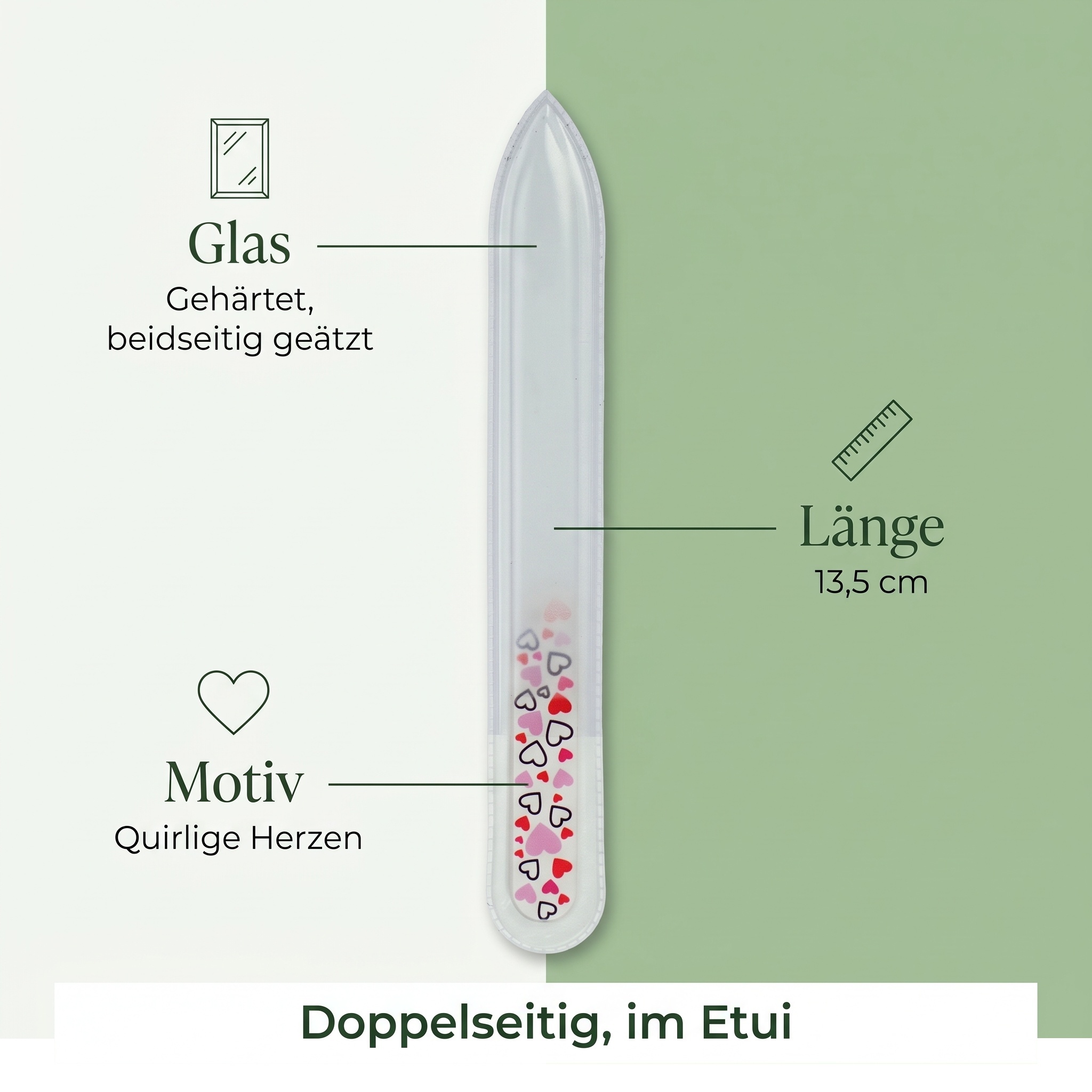 Glasfeile mit Herz-Motiv