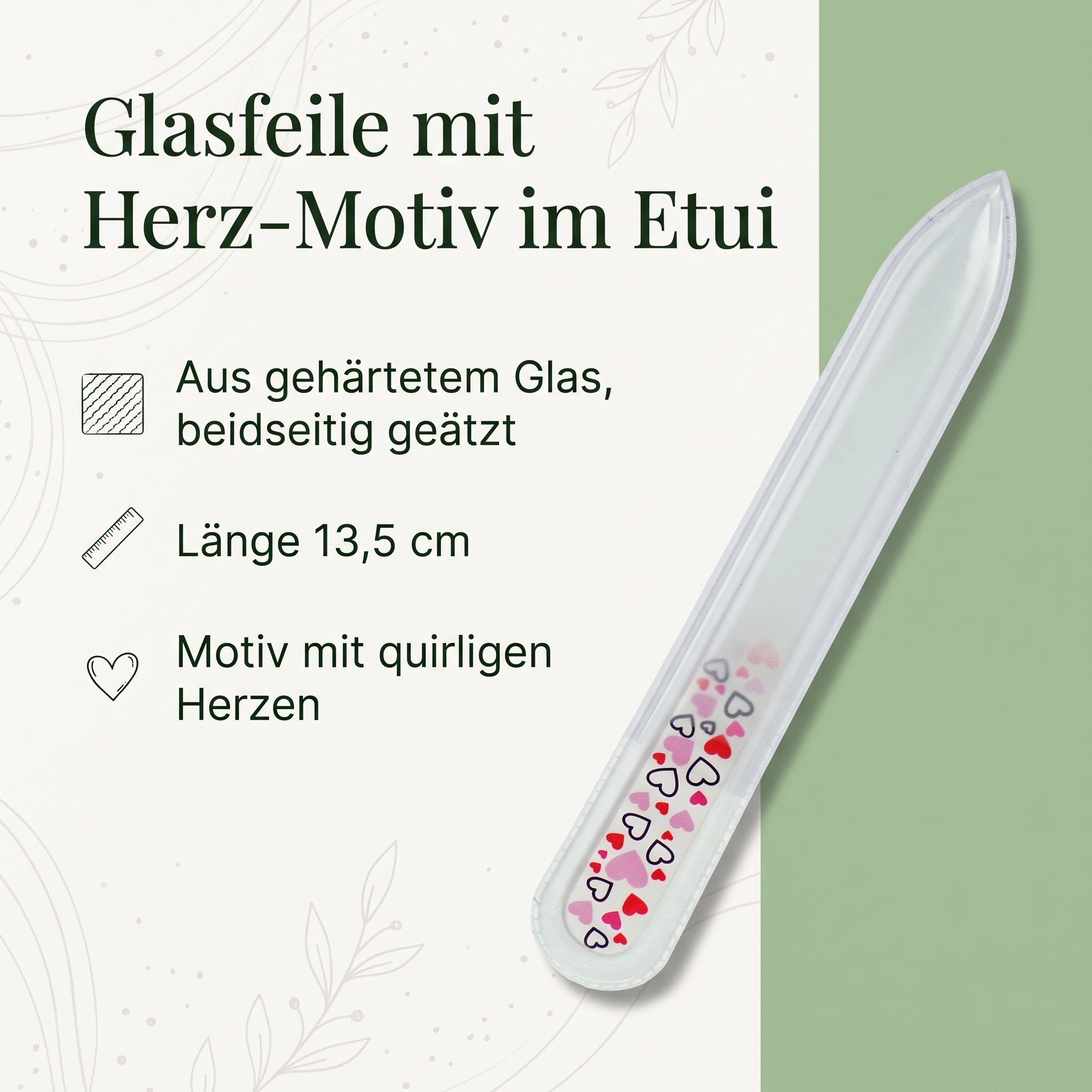 Glasfeile mit Herz-Motiv
