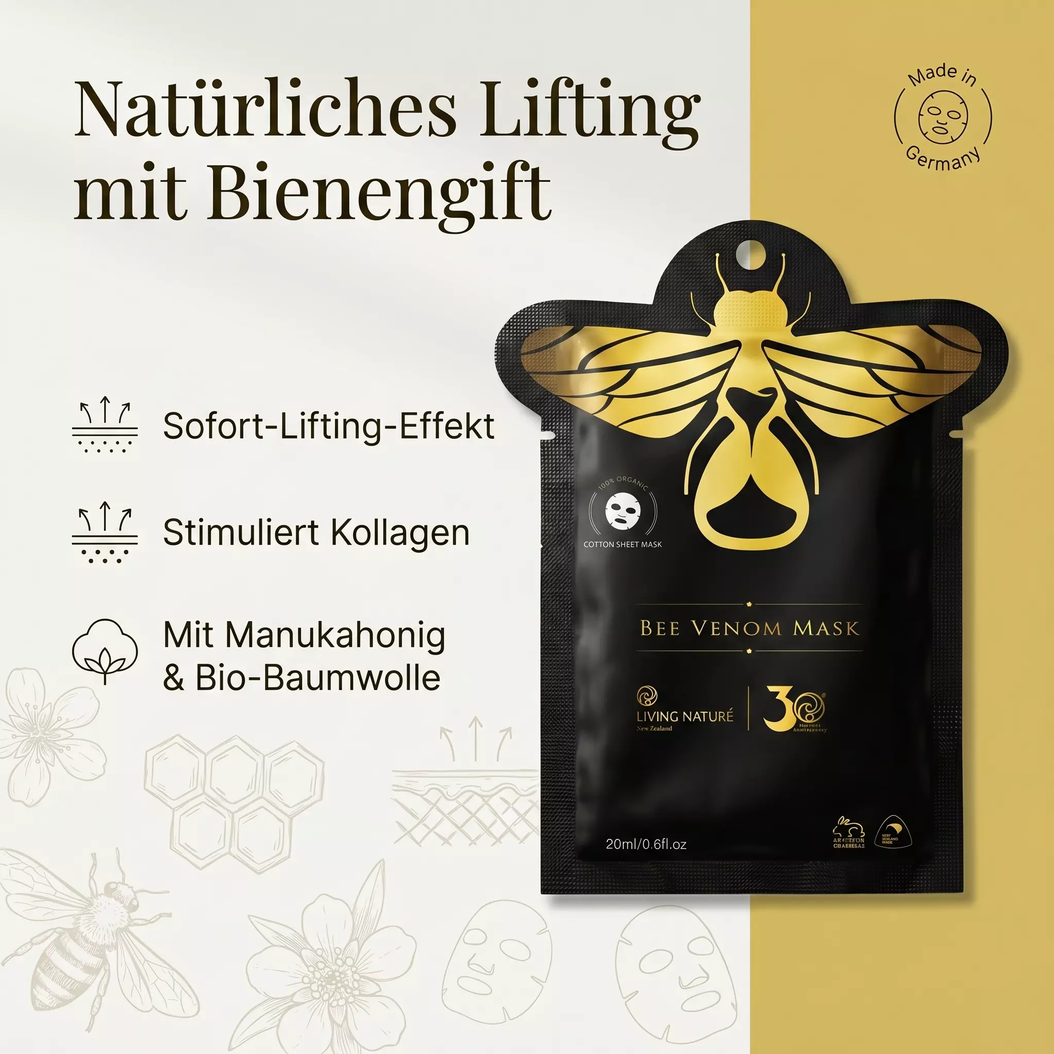 Gesichtsmaske (Vlies) mit Bienengift (Bee Venom) Gesichtsmaske (Vlies) mit Bienengift (Bee Venom)