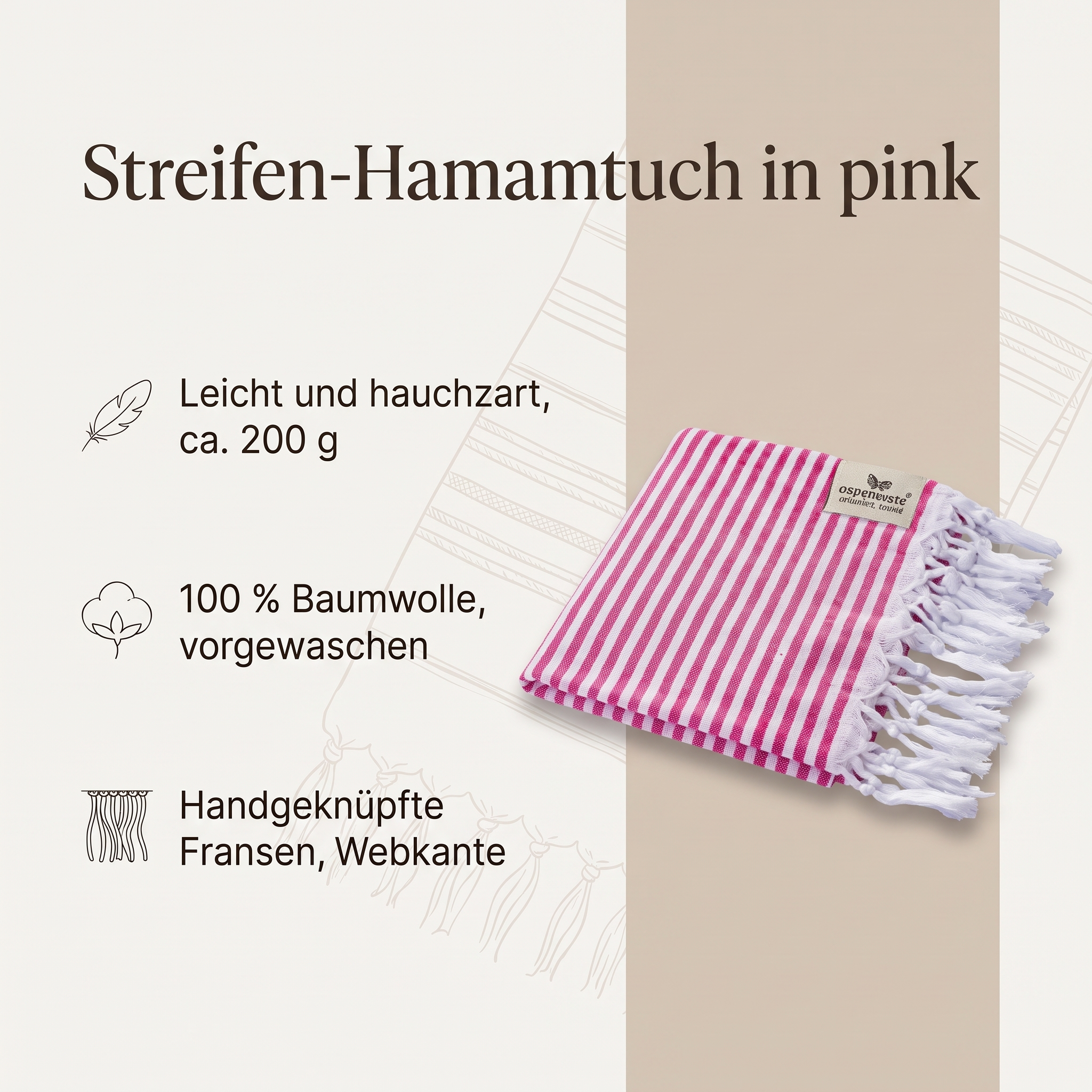 Hamamtuch Streifen 90x180cm pink