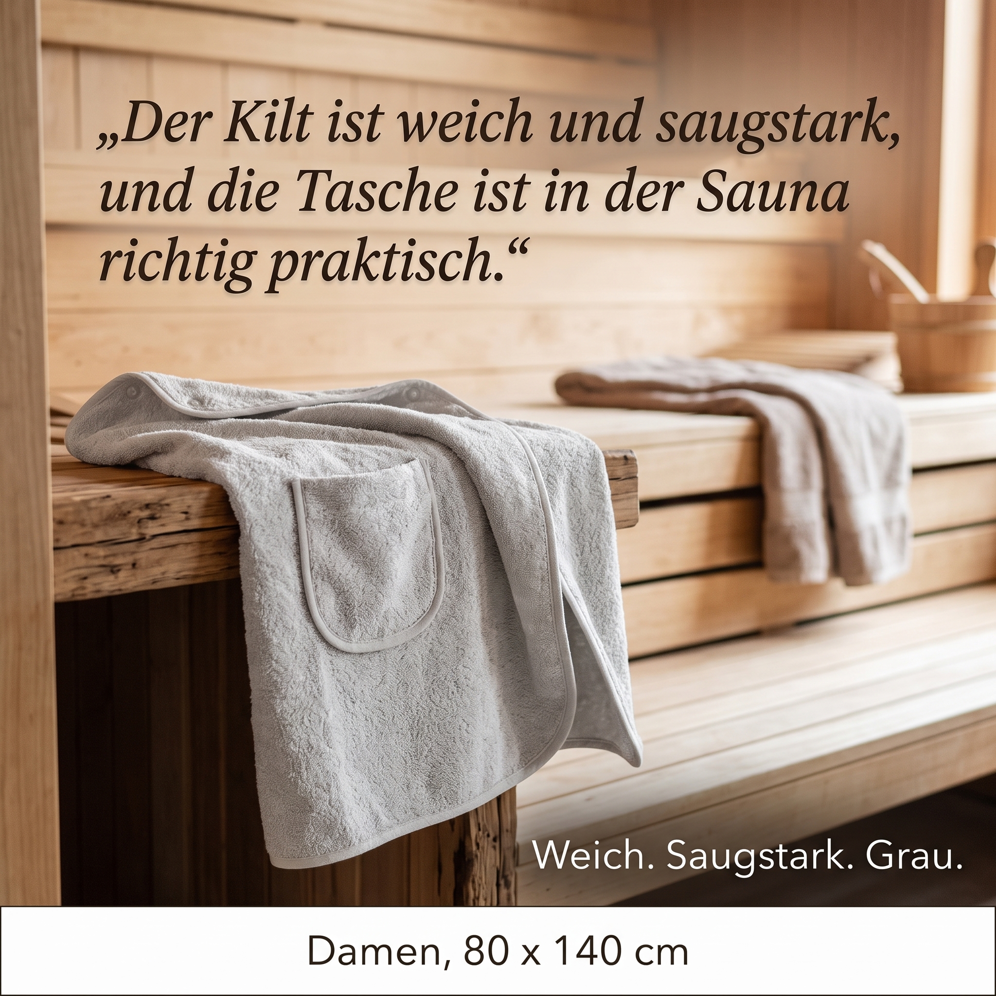 Sauna-Kilt Damen Gr. 80x140cm - Neue Farbe: grau Sauna-Kilt Damen Gr. 80x140cm - Neue Farbe: grau