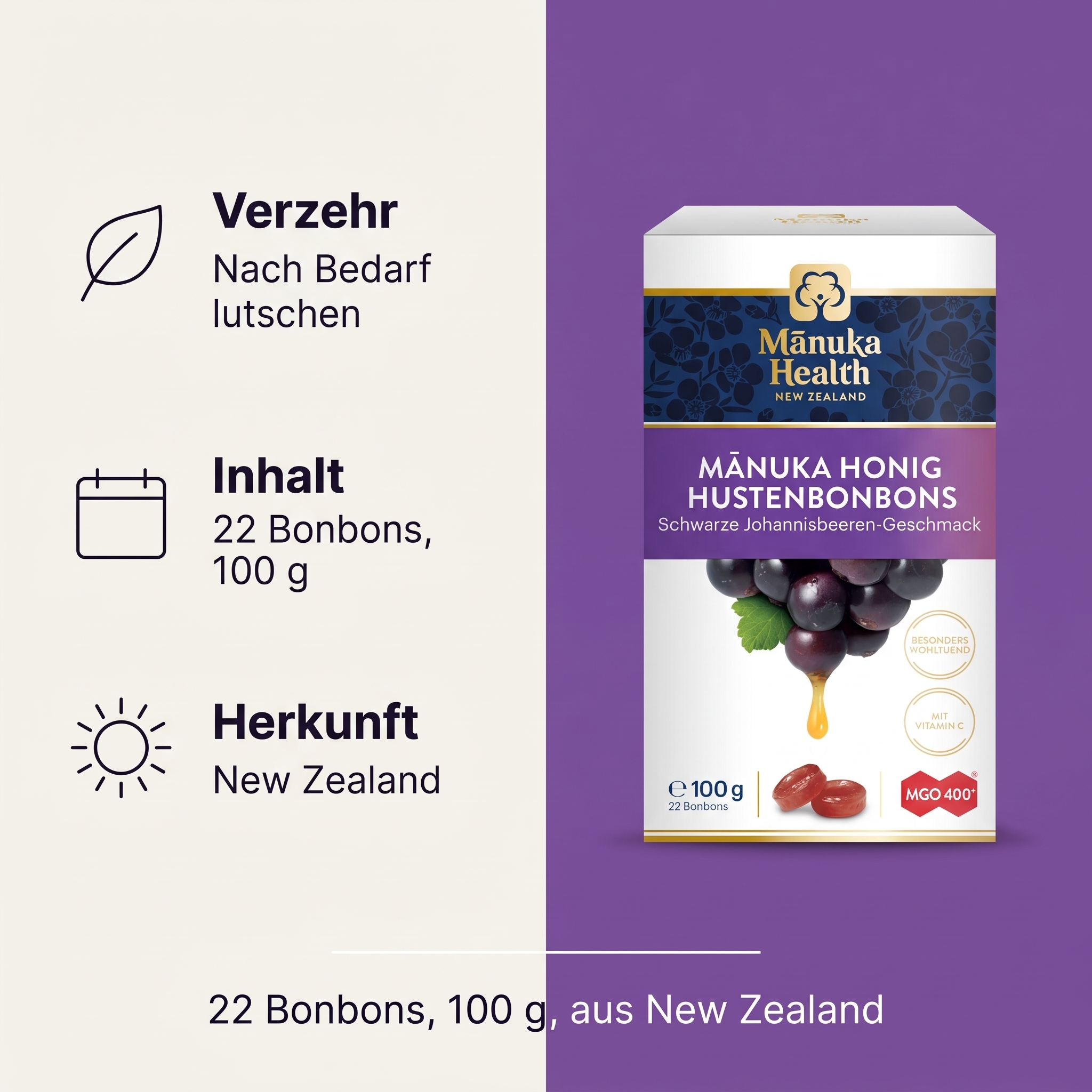 Hustenbonbons mit Manuka Honig + Schwarze Johannisbeere