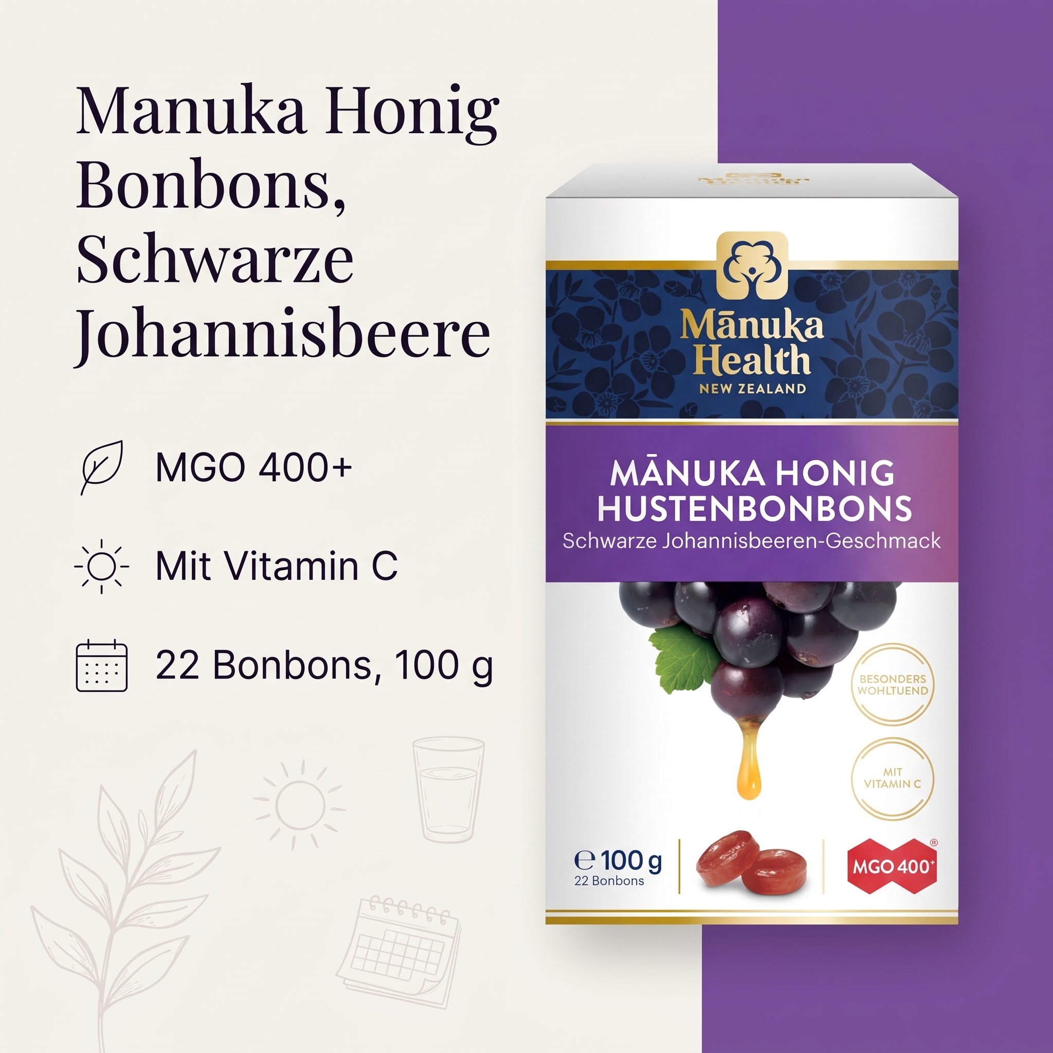 Hustenbonbons mit Manuka Honig + Schwarze Johannisbeere