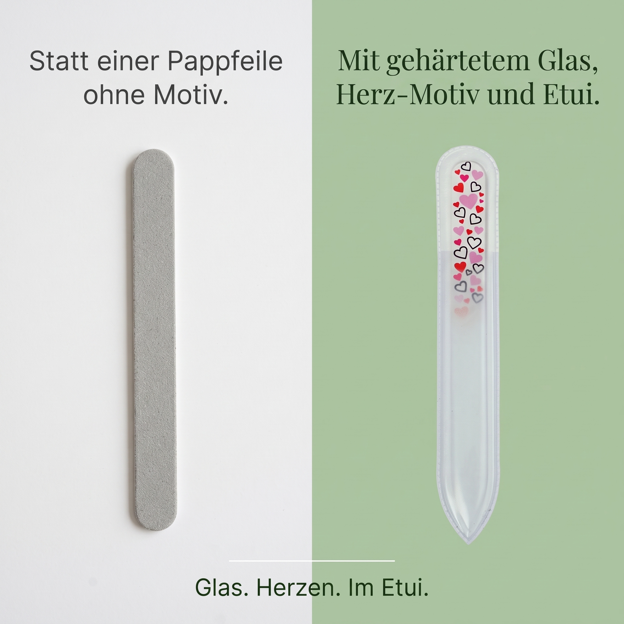 Glasfeile mit Herz-Motiv
