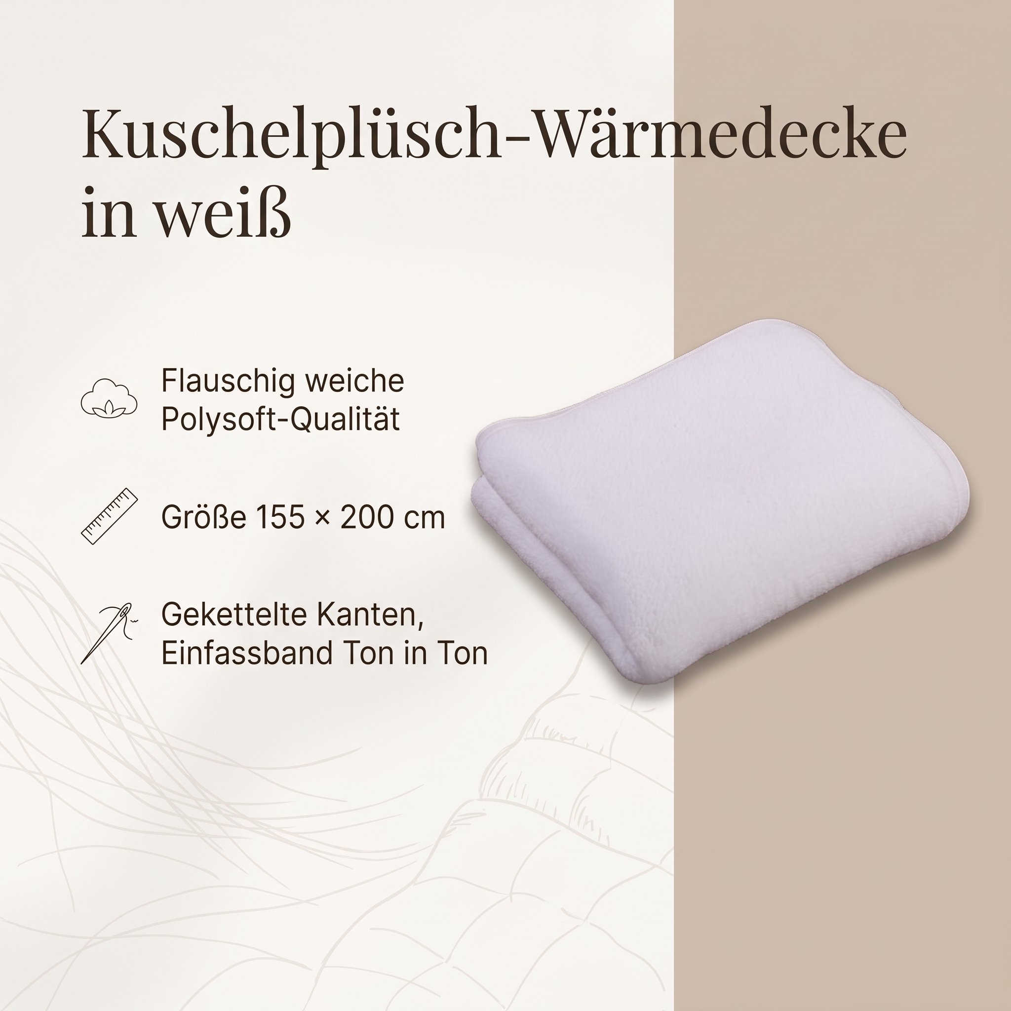 Wärmedecke Kuschelplüsch 155x200 cm weiß
