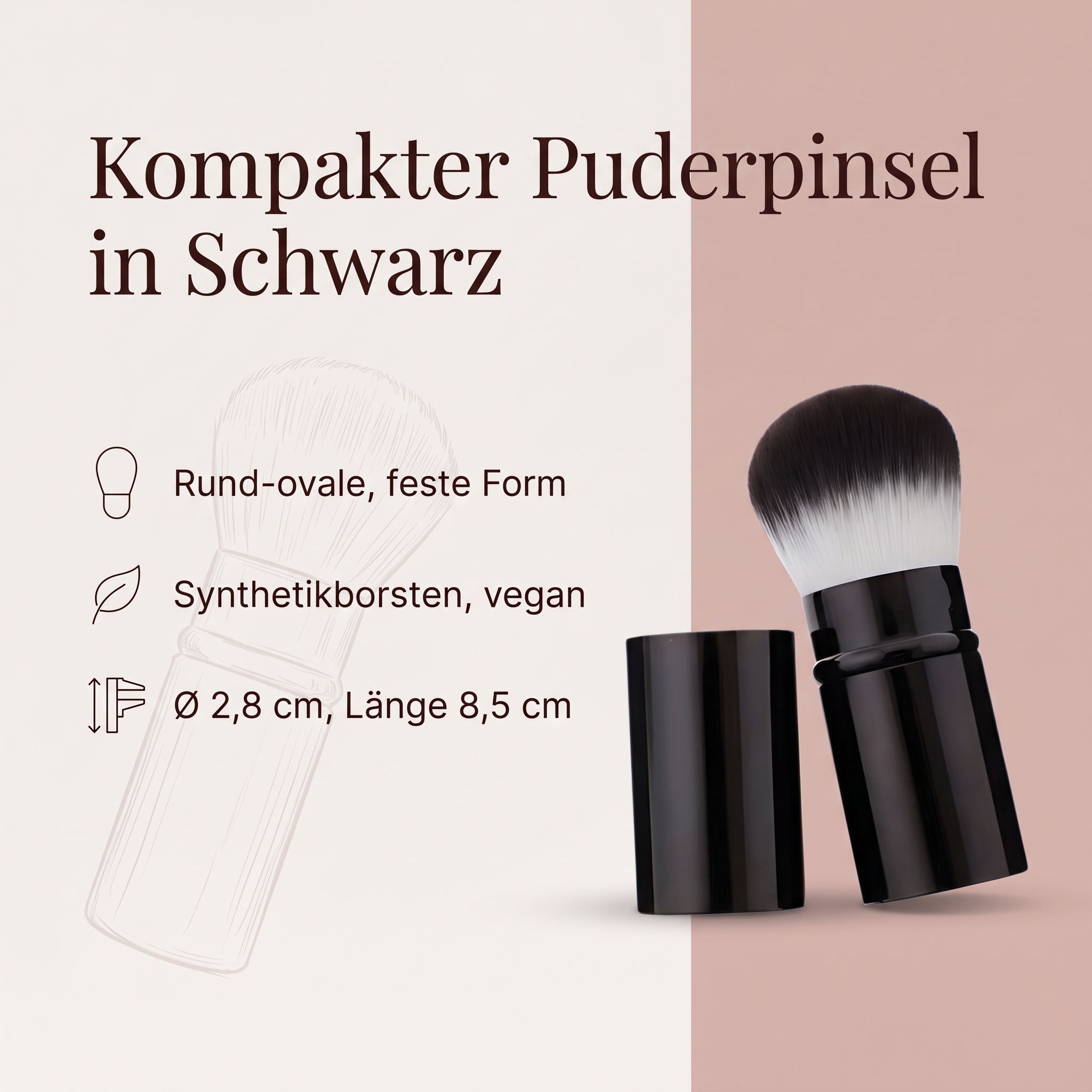 Taschen-Puder-Pinsel, schwarz, rund-oval-fest Taschen-Puder-Pinsel, schwarz, rund-oval-fest