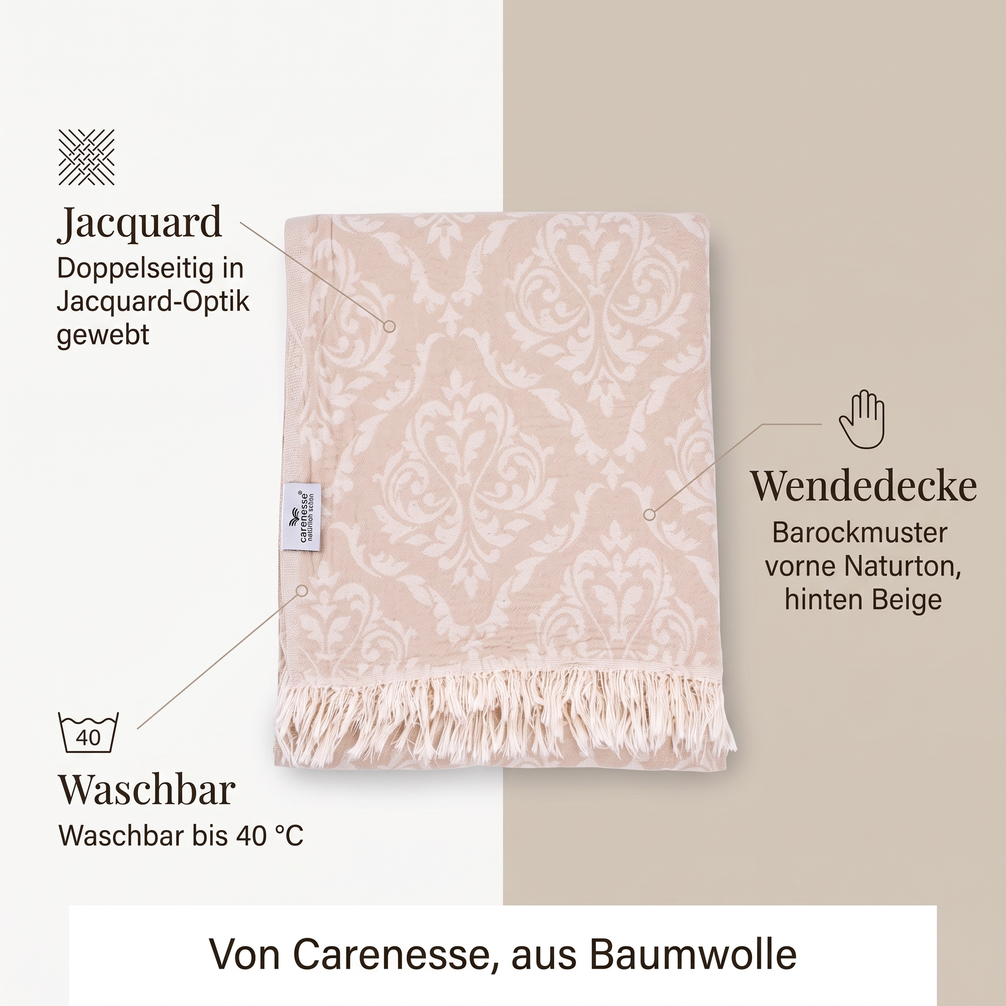 Tagesdecke Barock Single beige ca. 150 x 200cm Tagesdecke Barock Single beige ca. 150 x 200cm