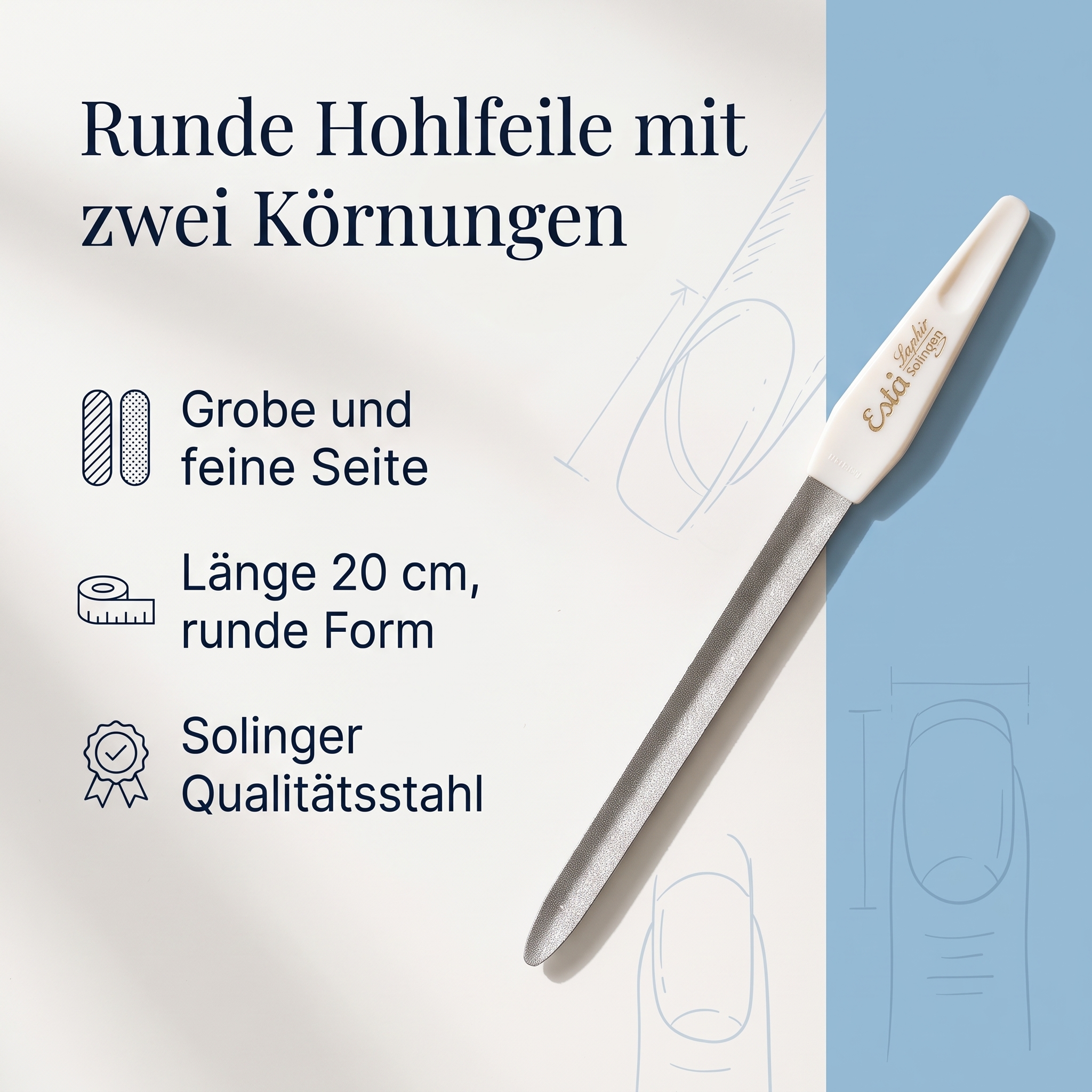 Saphir Formnagelfeile - Hohlfeile - 20cm rund Saphir Formnagelfeile - Hohlfeile - 20cm rund
