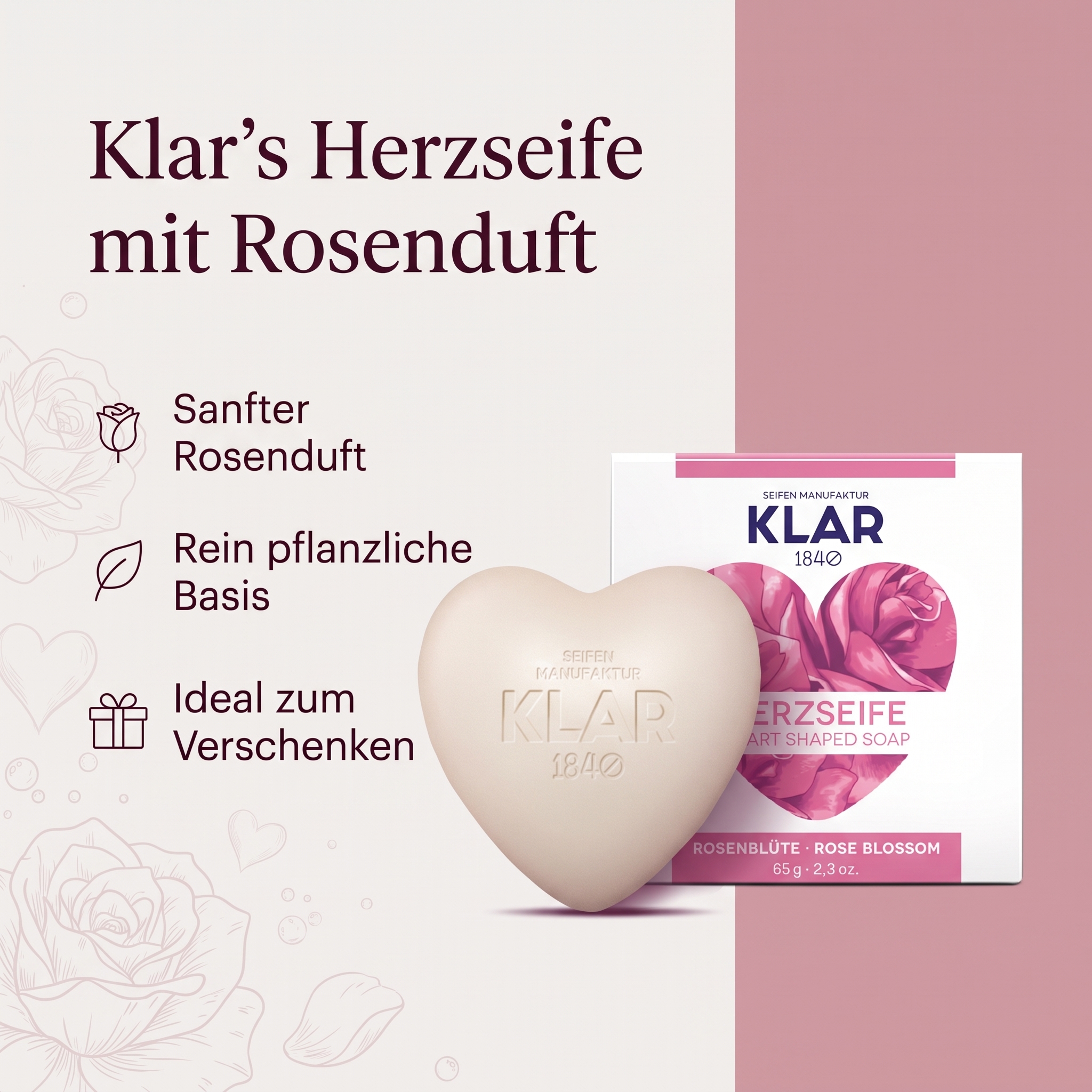 Klar´s Herzseife Rosenblüte