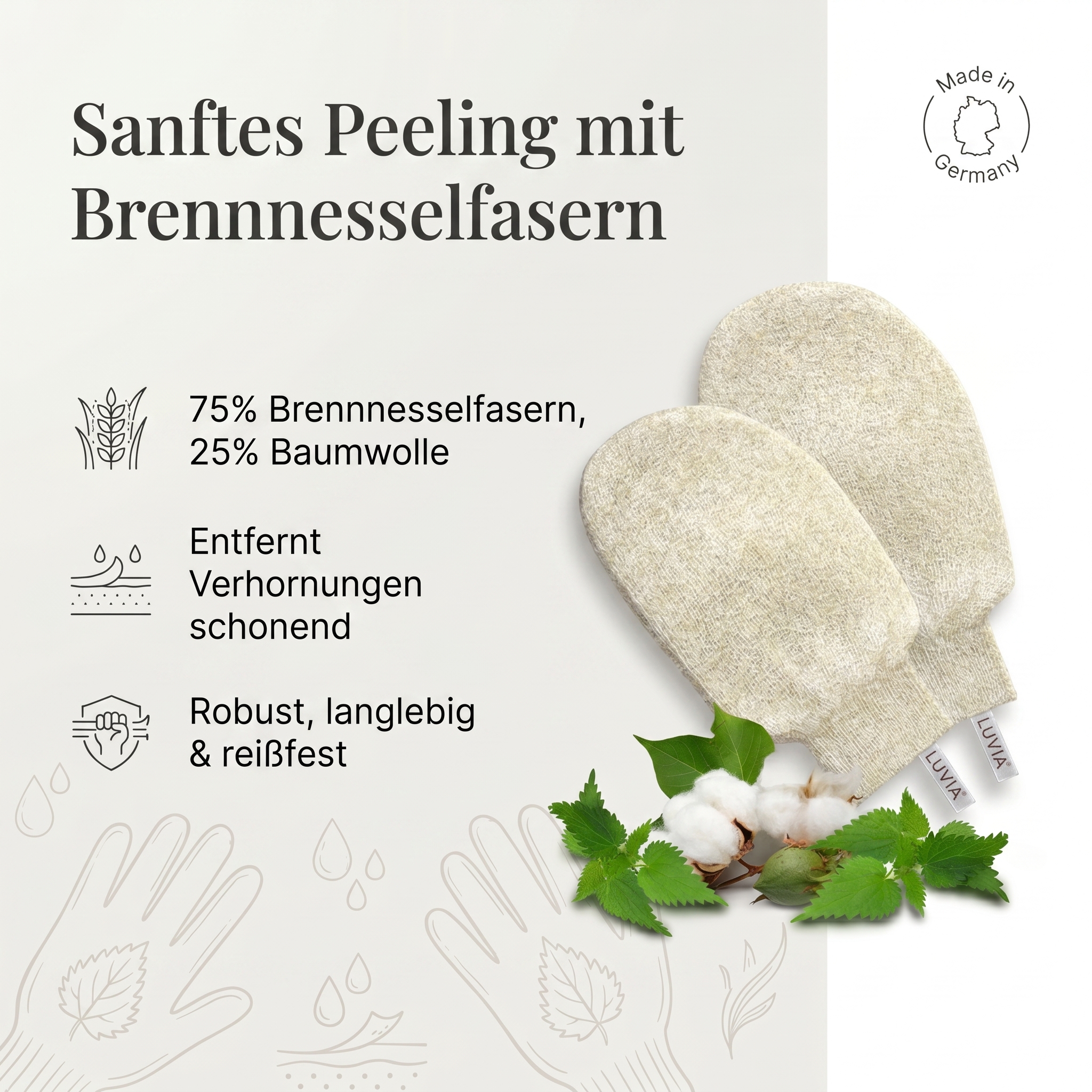 Pflegehandschuh mit Brennnesselfasern