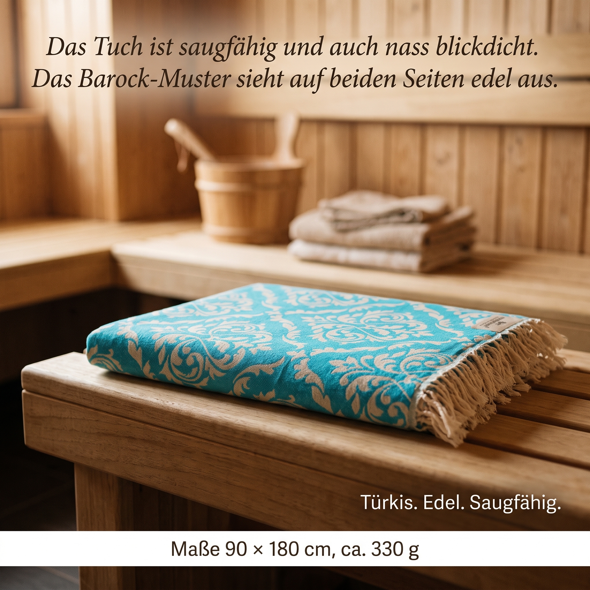 Hamamtuch Jaquard 90x180cm Optik Barock türkis Hamamtuch Jaquard 90x180cm Optik Barock türkis