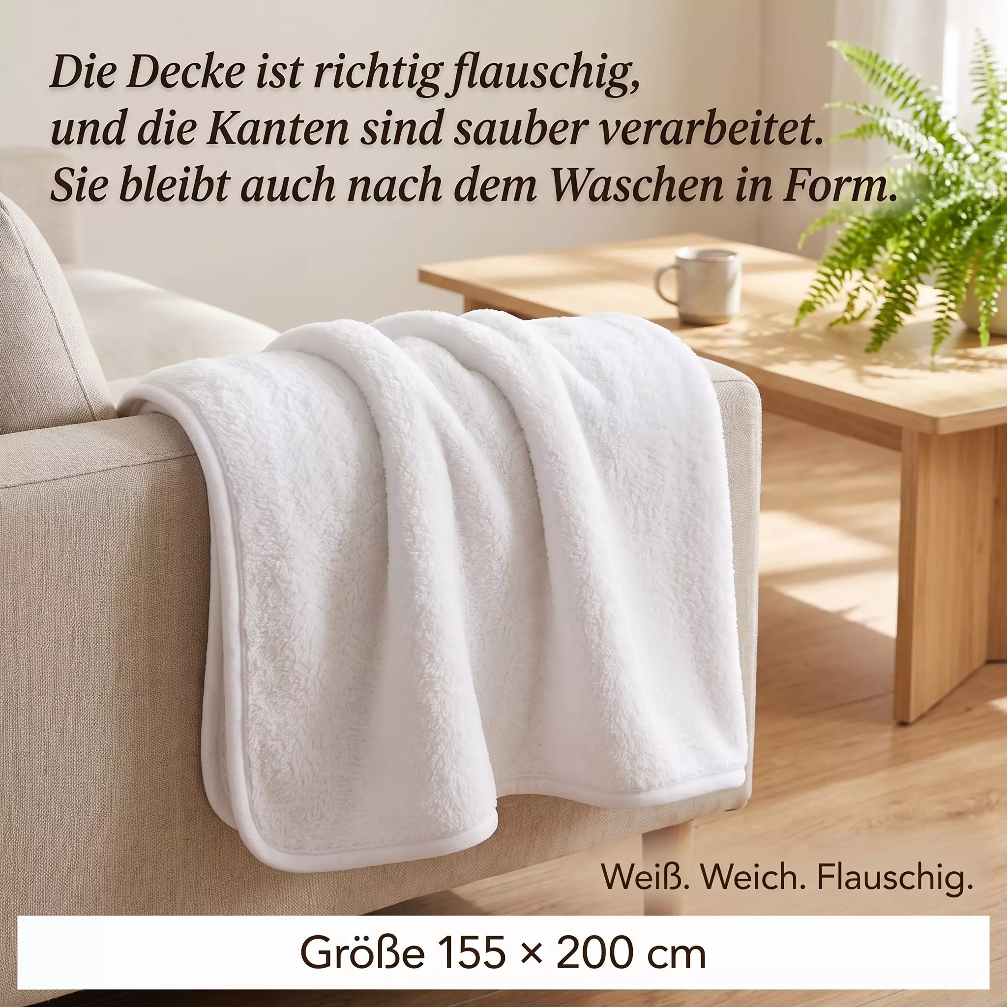 Wärmedecke Kuschelplüsch 155x200 cm weiß