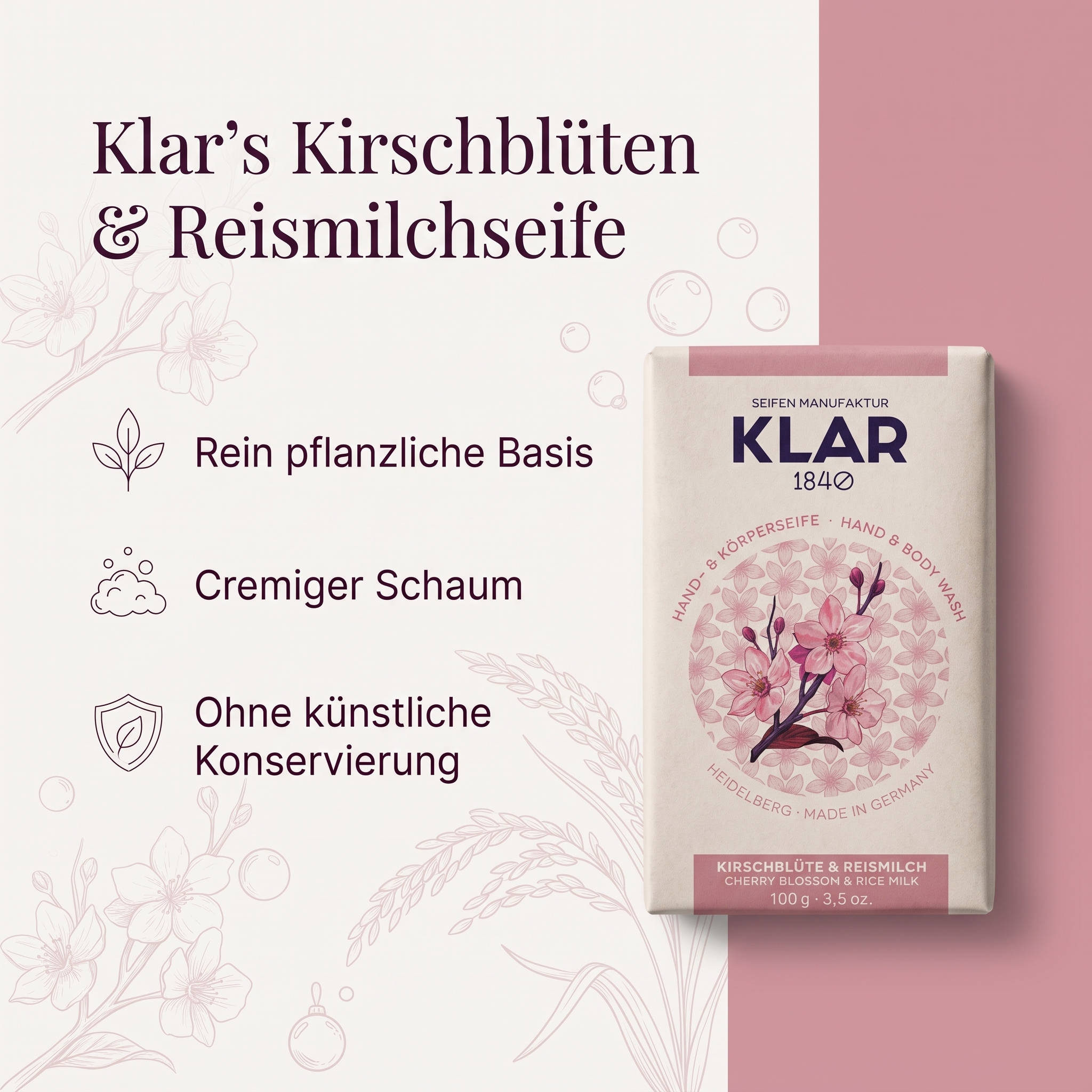 Klar´s Kirschblüten & Reismilchseife Klar´s Kirschblüten & Reismilchseife
