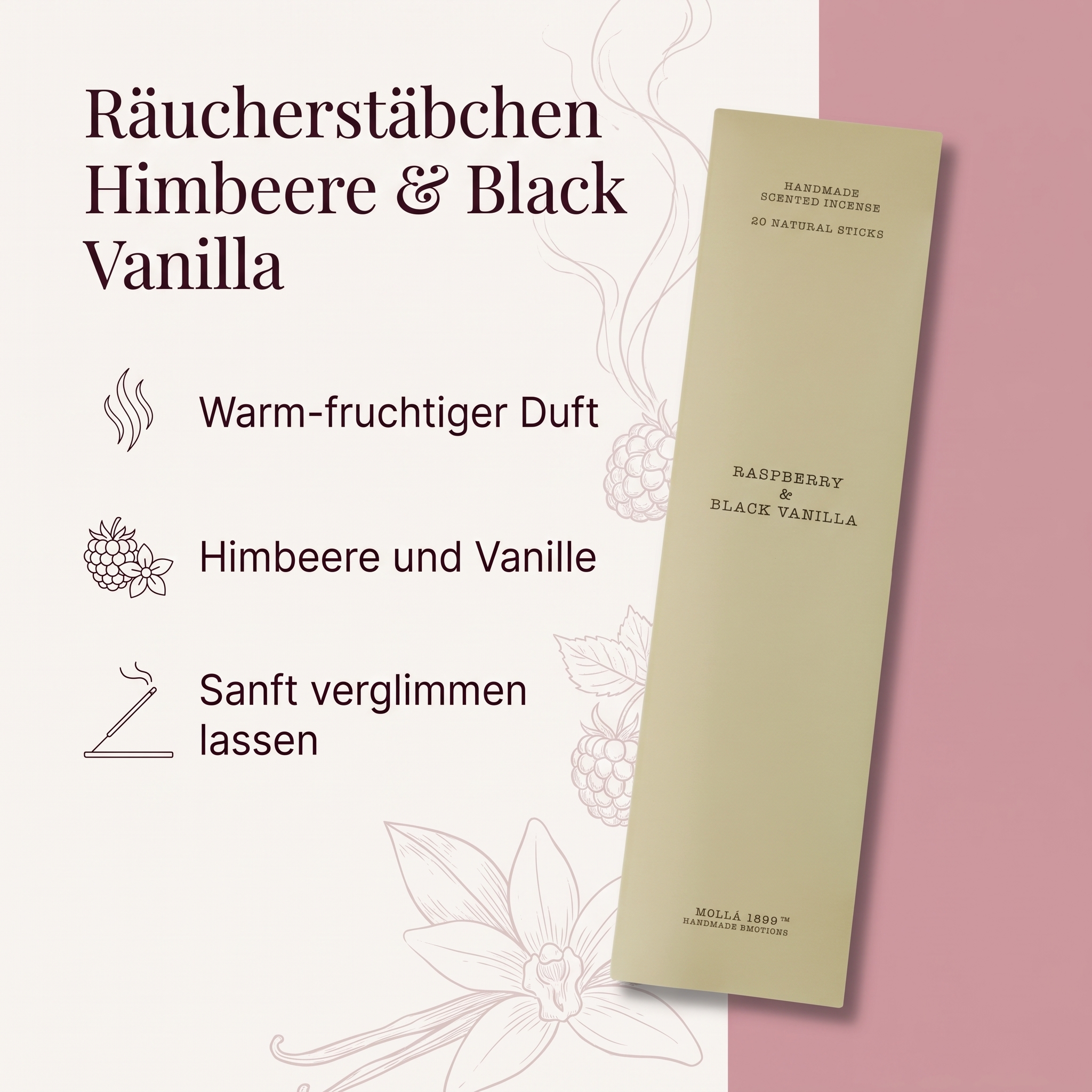 Räucherstäbchen Himbeere & Black Vanilla
