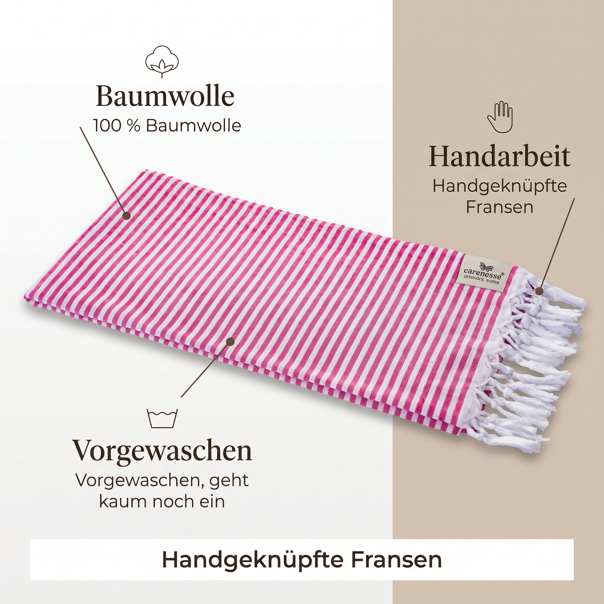 Hamamtuch Streifen 90x180cm pink