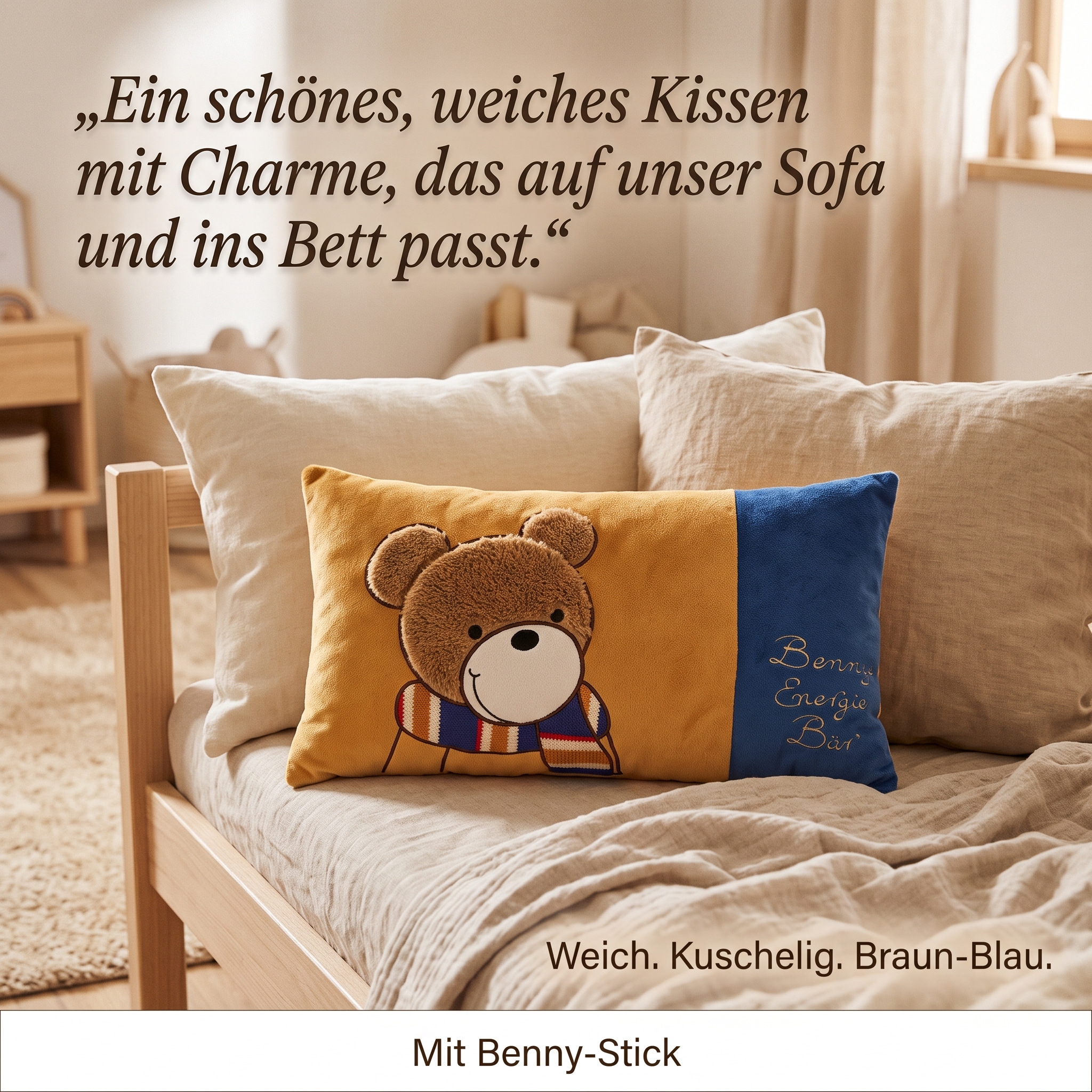 Energie Bär Kissen Benny braun/blau