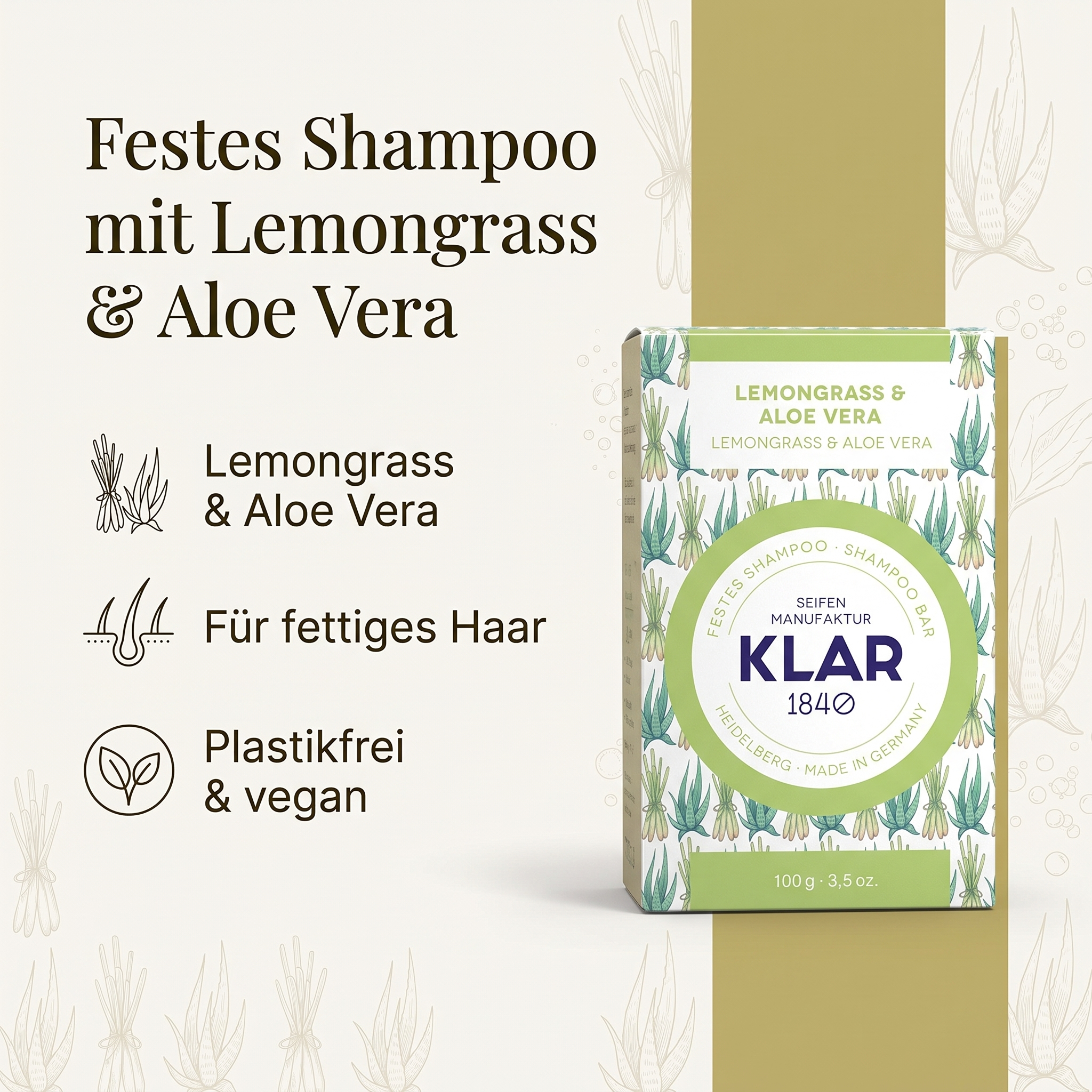 Klar´s festes Shampoo Lemongrass & Aloe Vera Klar´s festes Shampoo Lemongrass & Aloe Vera