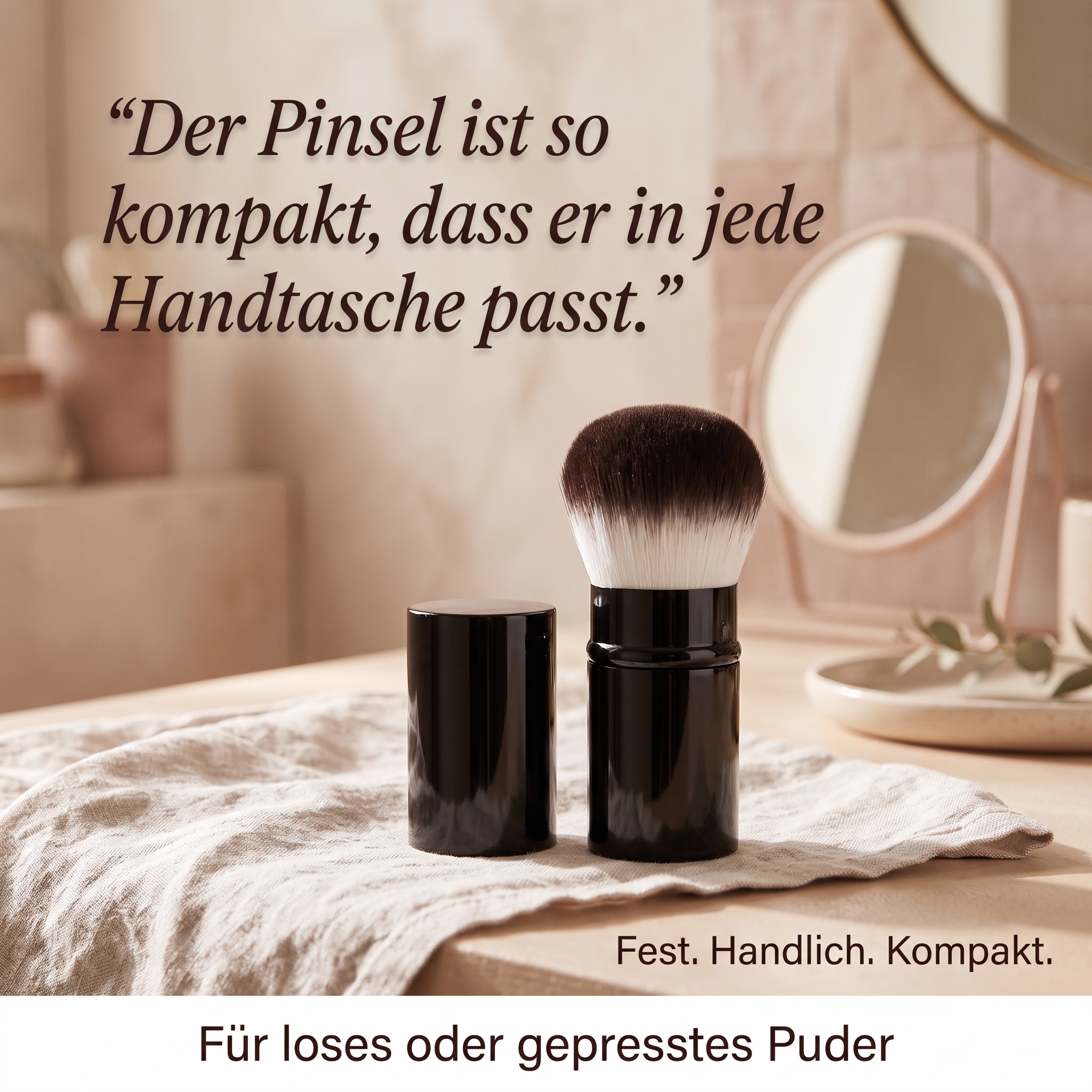 Taschen-Puder-Pinsel, schwarz, rund-oval-fest Taschen-Puder-Pinsel, schwarz, rund-oval-fest