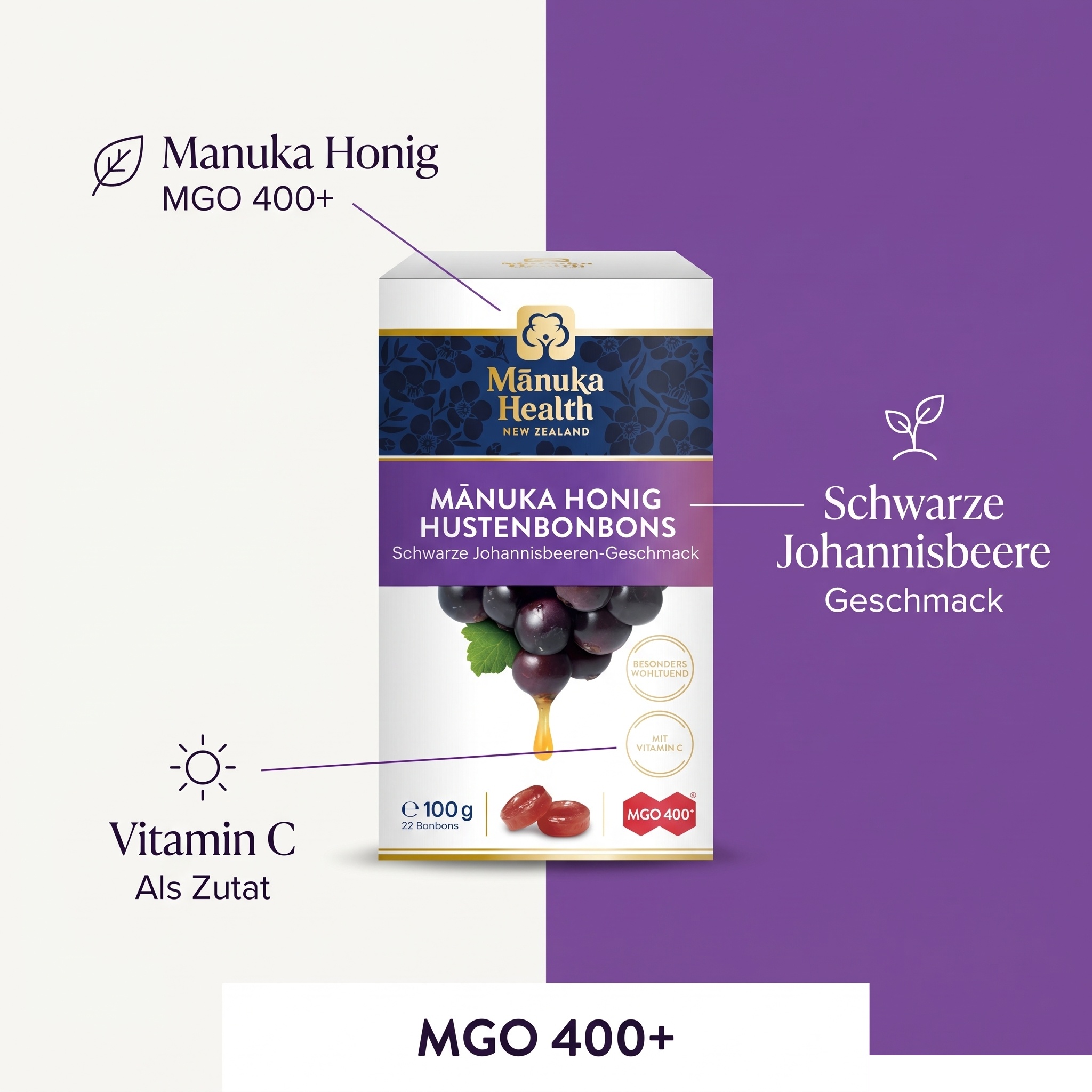 Hustenbonbons mit Manuka Honig + Schwarze Johannisbeere