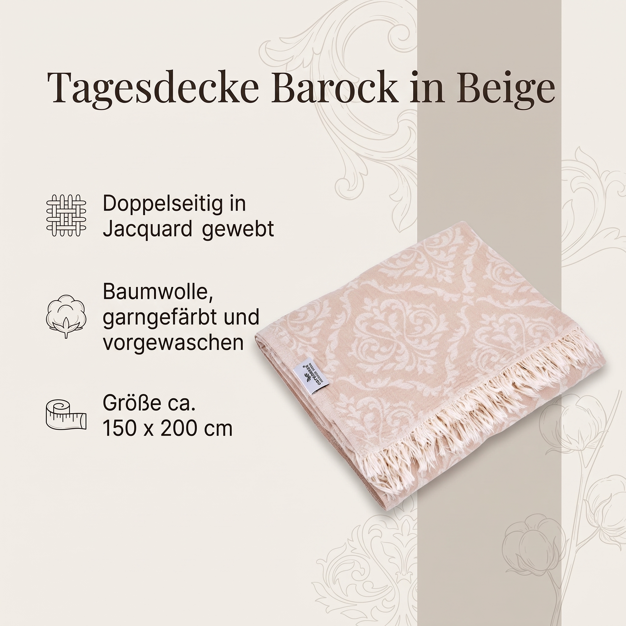 Tagesdecke Barock Single beige ca. 150 x 200cm Tagesdecke Barock Single beige ca. 150 x 200cm