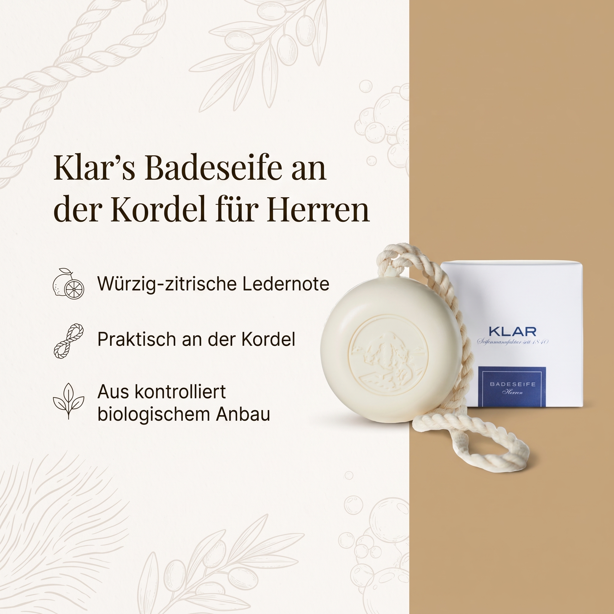 Klar´s Badeseife an der Kordel für Herren