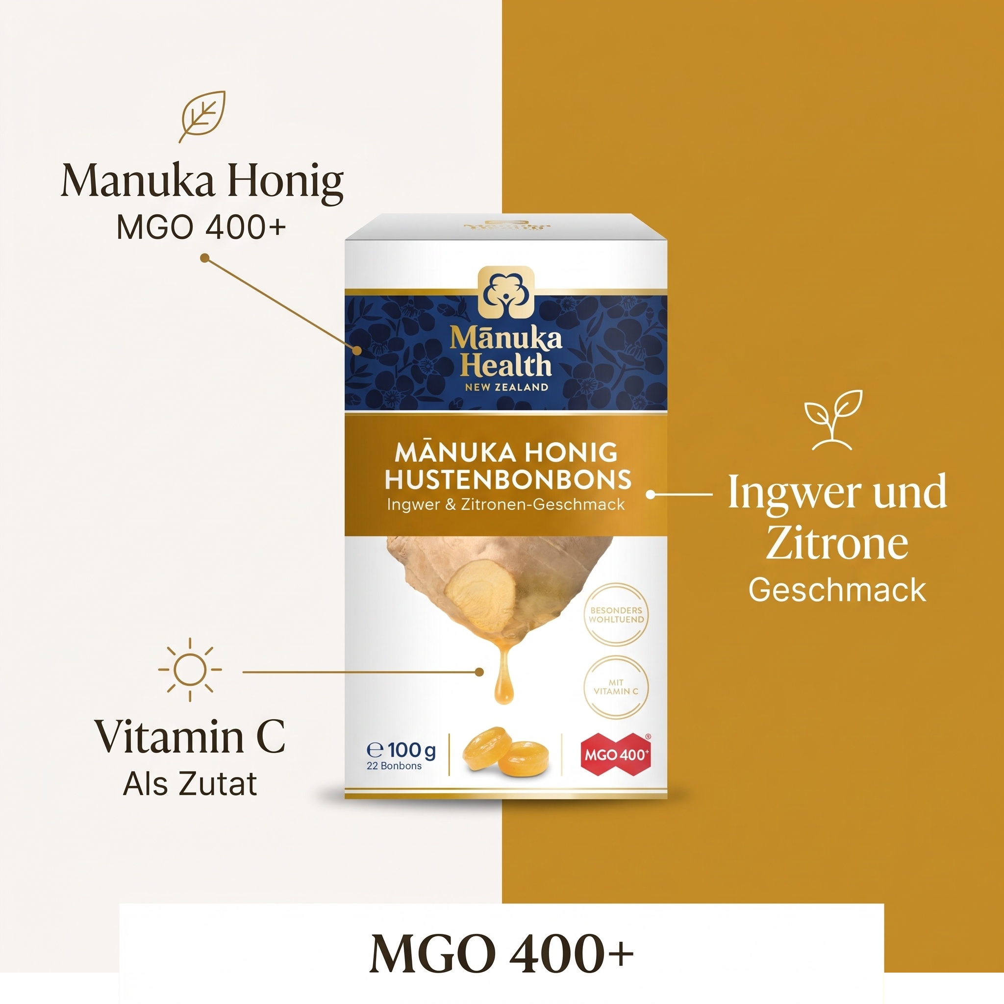 Hustenbonbons mit Manuka Honig + Ingwer + Zitrone
