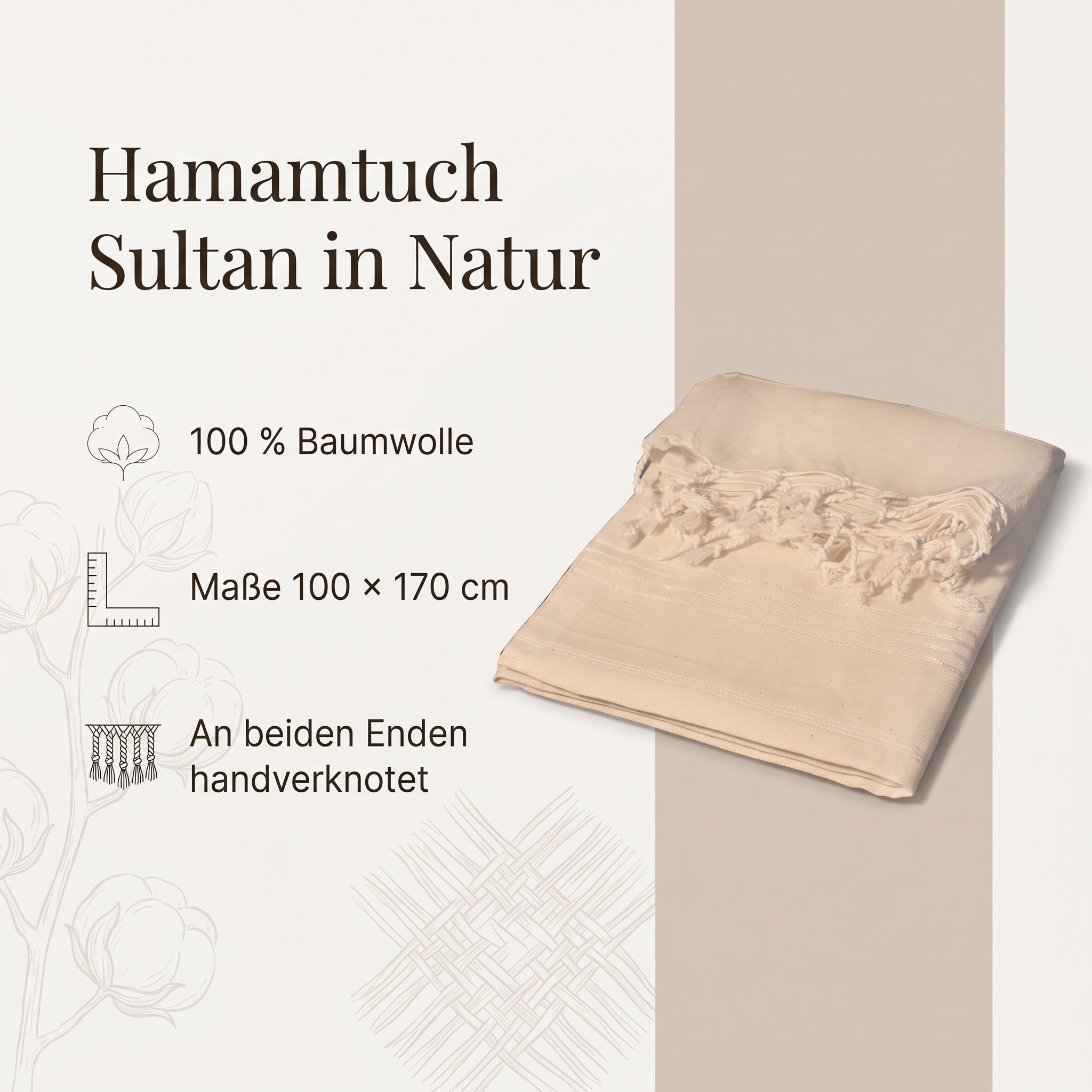 Hamamtuch BW 100x170cm natur
