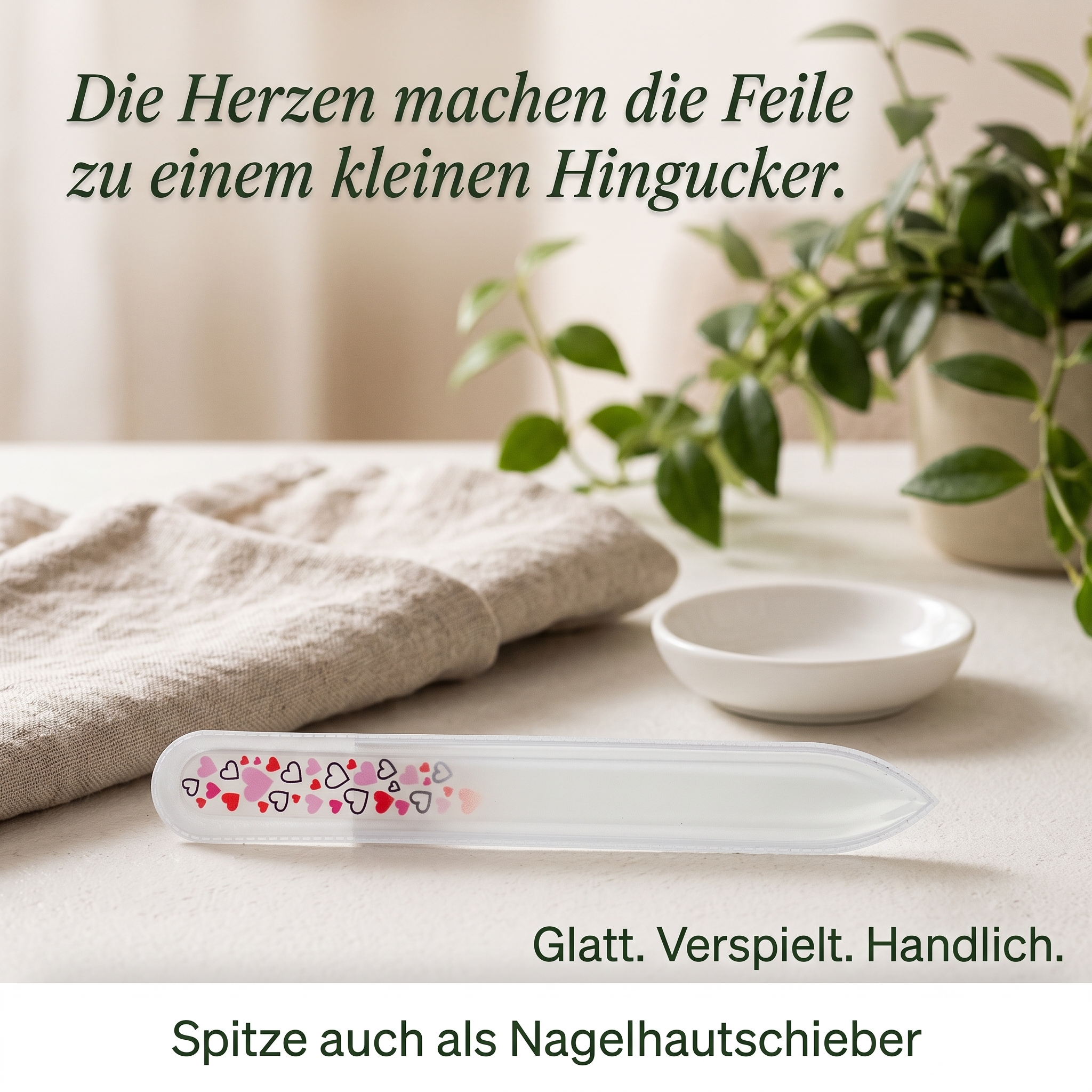 Glasfeile mit Herz-Motiv