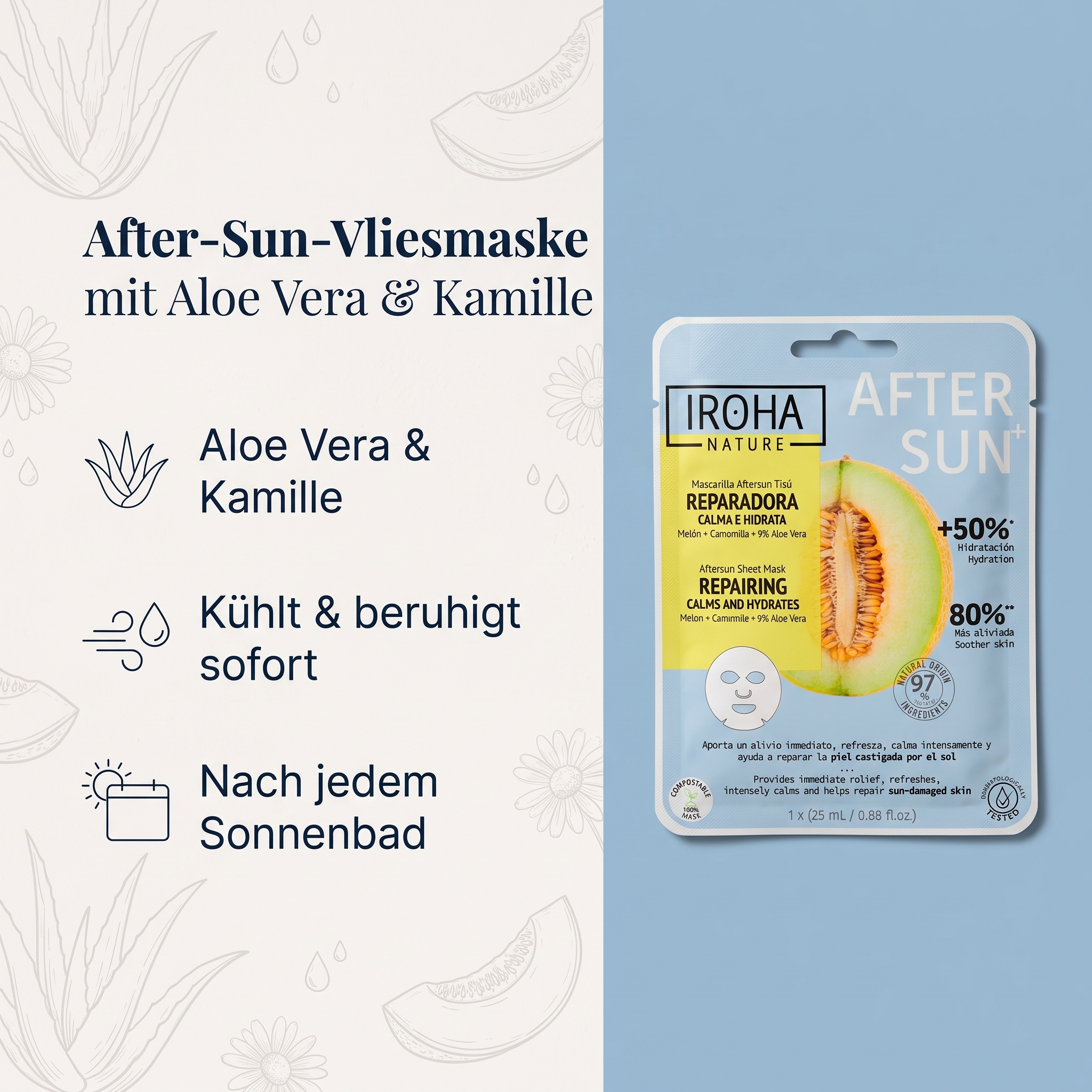 IROHA Vliesmaske After Sun Repairing Calms & Hydrates