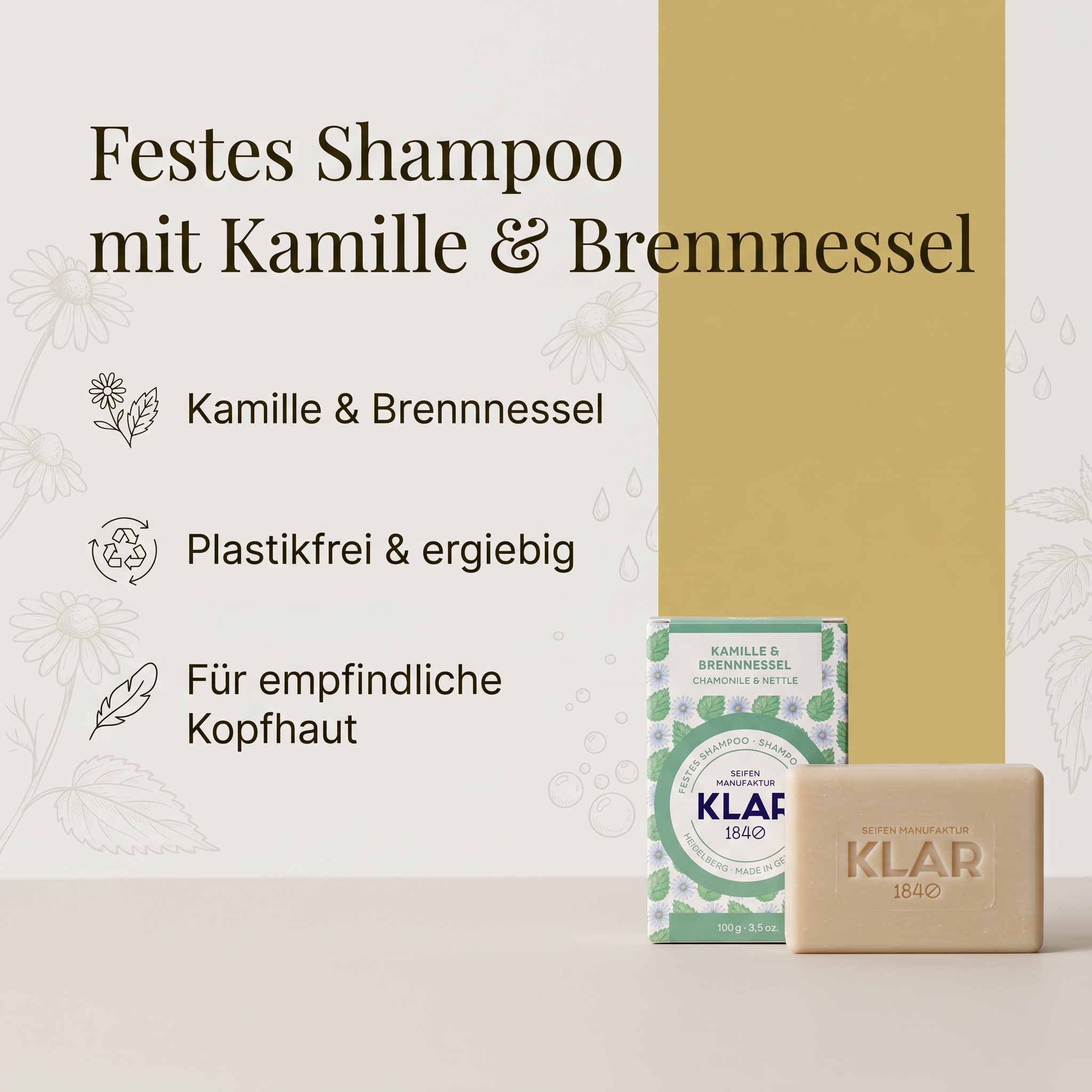 Klar´s festes Shampoo Kamille & Brennessel Klar´s festes Shampoo Kamille & Brennessel