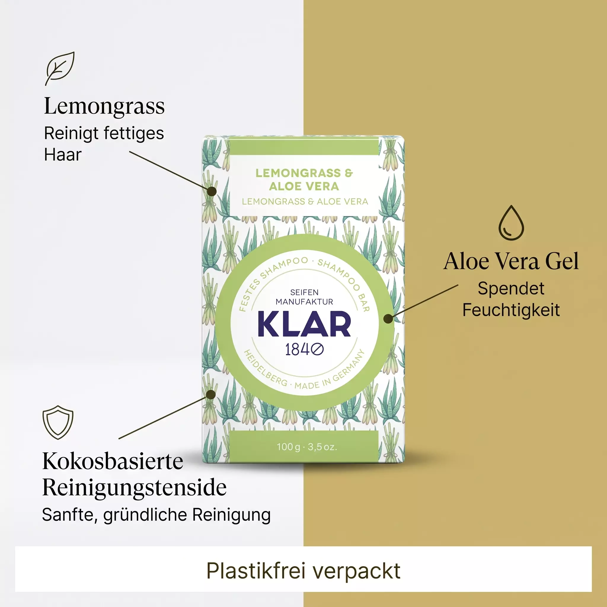 Klar´s festes Shampoo Lemongrass & Aloe Vera Klar´s festes Shampoo Lemongrass & Aloe Vera